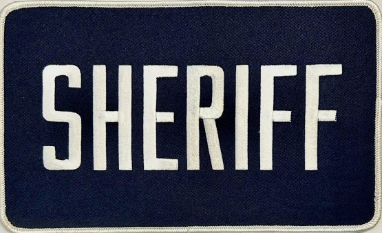 SHERIFF 5" X 9" PATCH - WHITE on NAVY, WHITE TRIM - SEW ON.